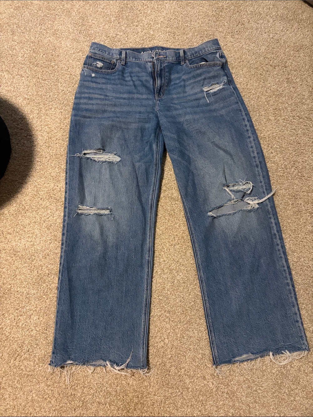 American Eagle Outfitters Distressed Straight-Leg Jeans - Blue